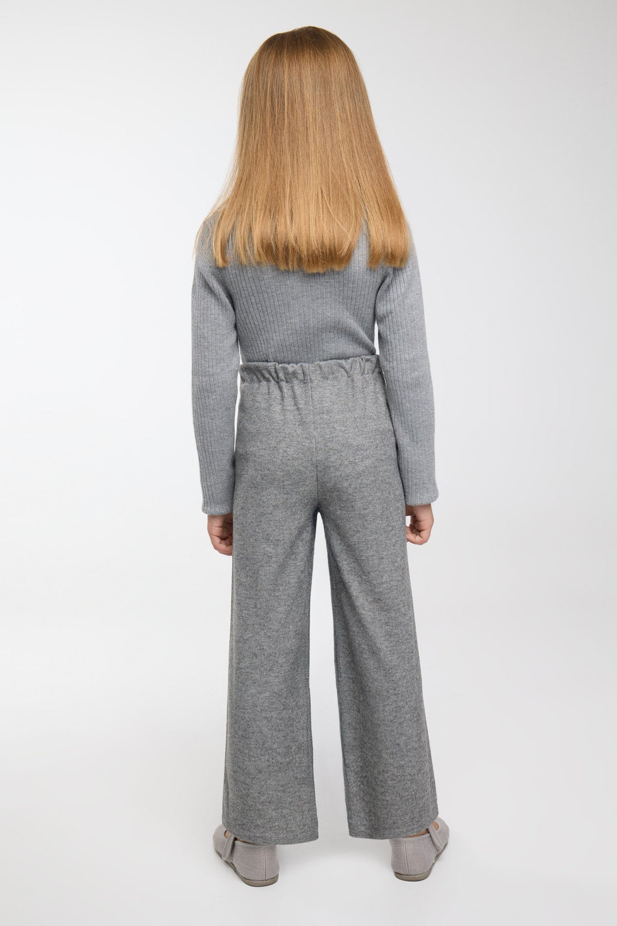 Pantalón ancho niña jaspeado gris melange