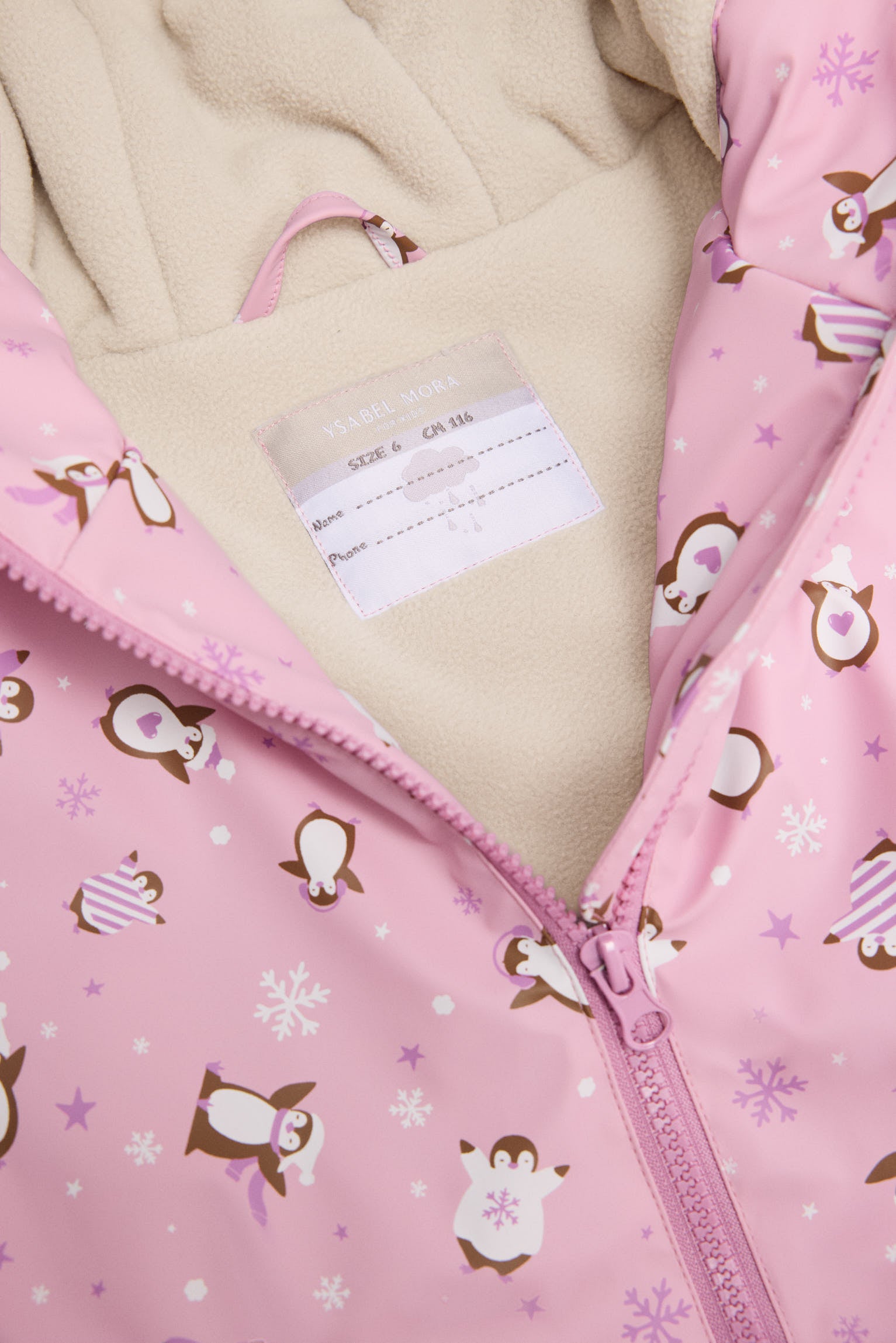 PREVENTA Chubasquero niña forro polar estampado pingüinos