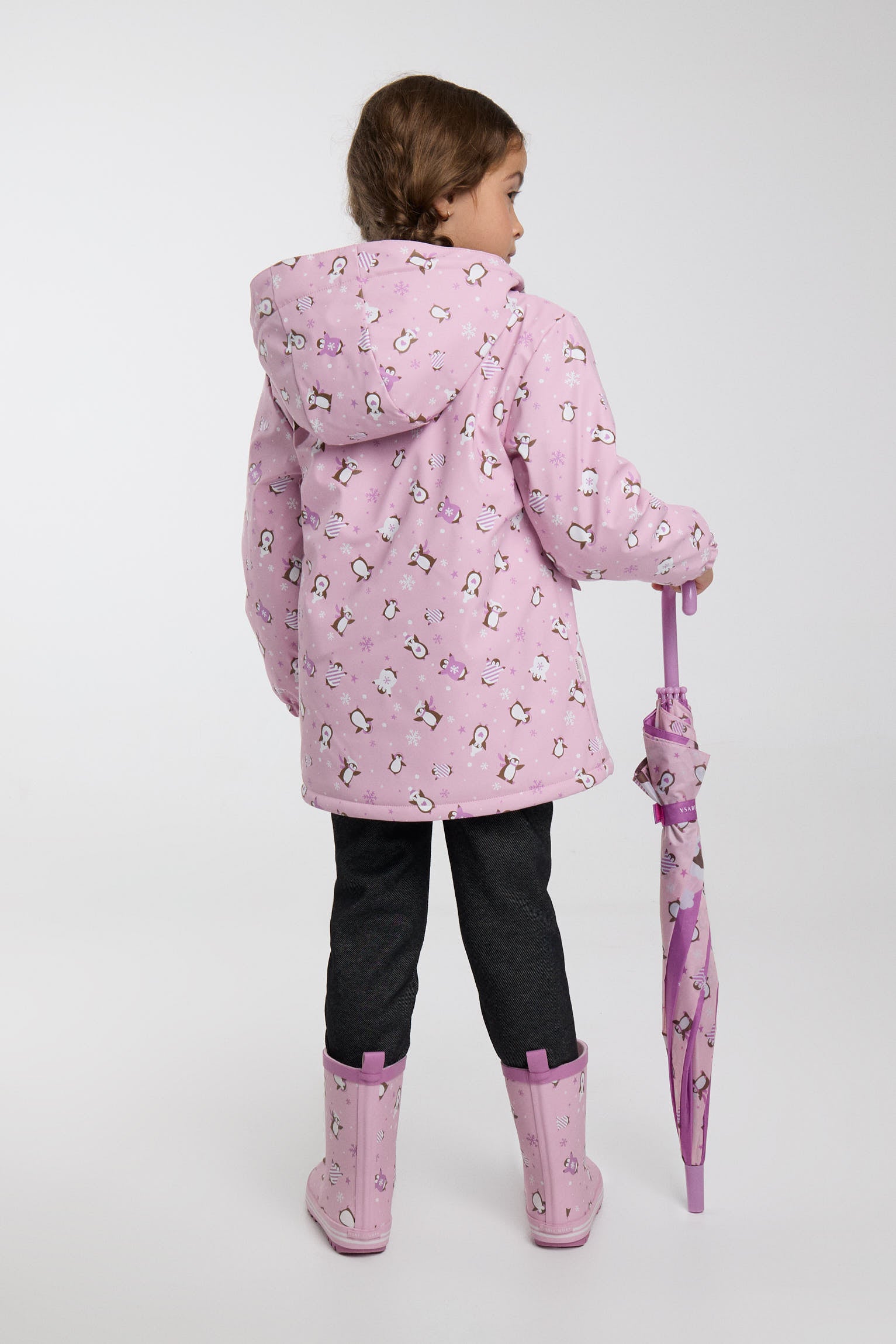 PREVENTA Chubasquero niña forro polar estampado pingüinos