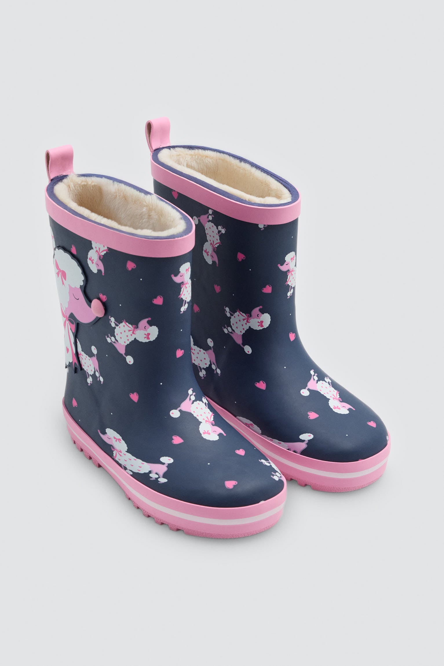 Botas de agua niña forro borreguito estampado caniche