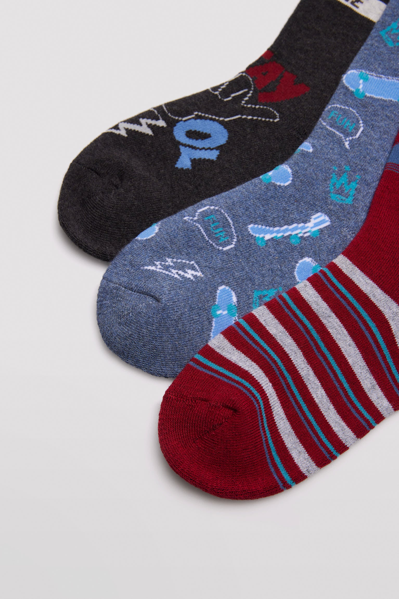 Pack of 3 thermal socks without cuffs for boys with skater prints