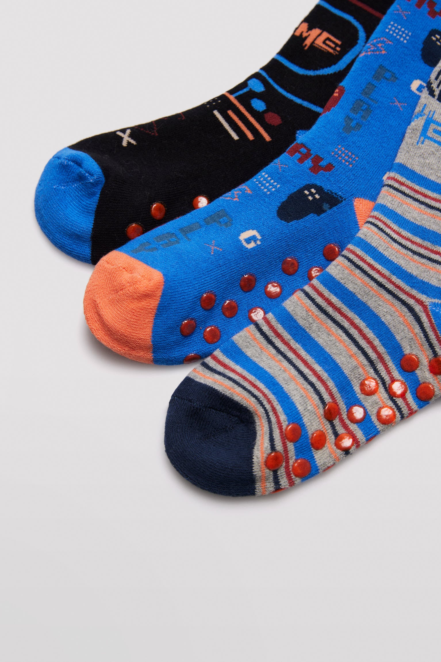 Pack of 3 non-slip thermal socks for boys with video games print