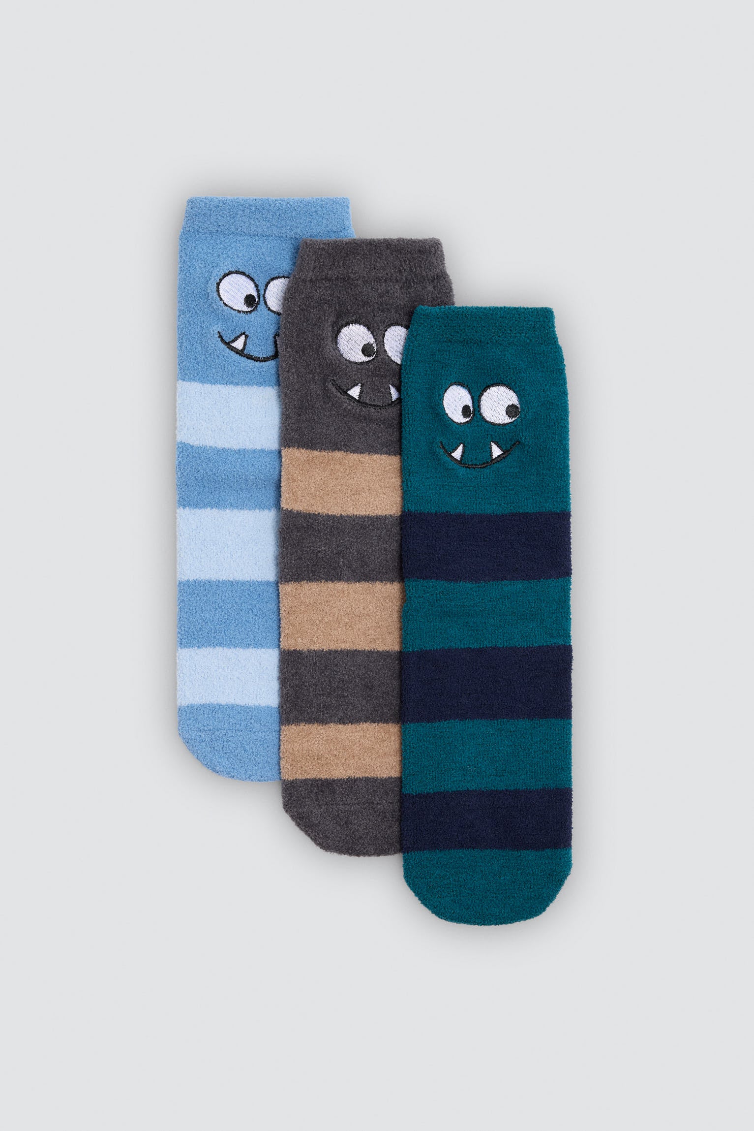 Pack 3 calcetines niño antideslizantes monstruos estampado rayas