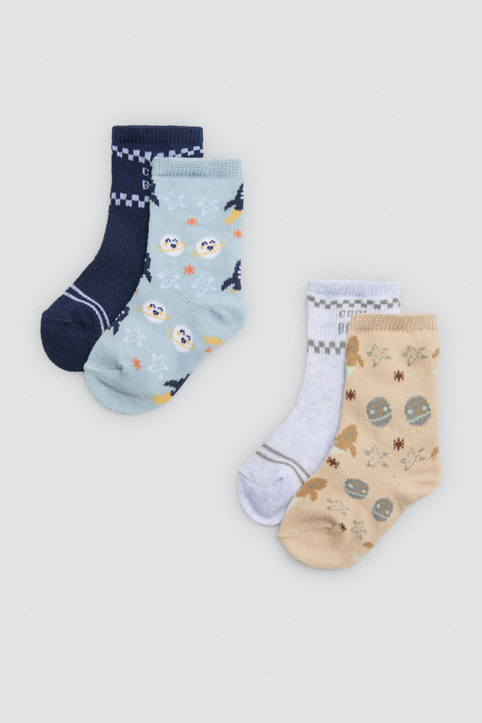 Pack 4 meias para bebê estampadas Cool Baby