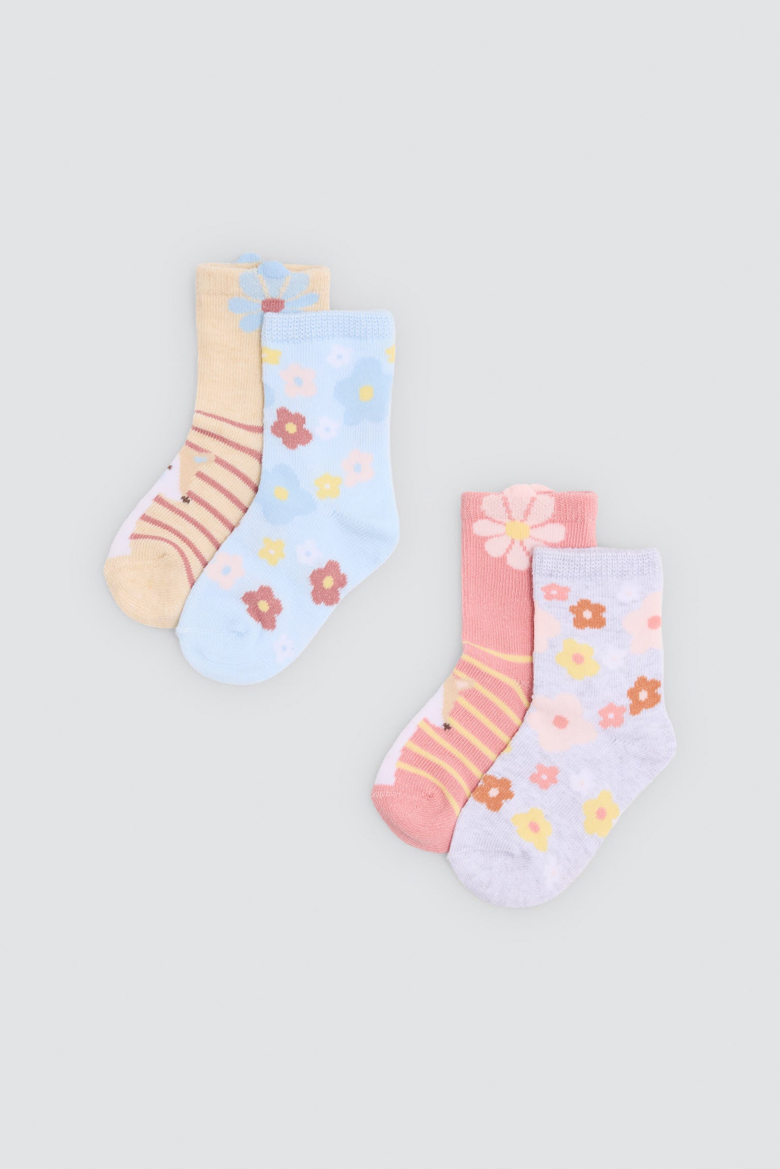 Pack 4 calcetines bebé estampado flores y zorros