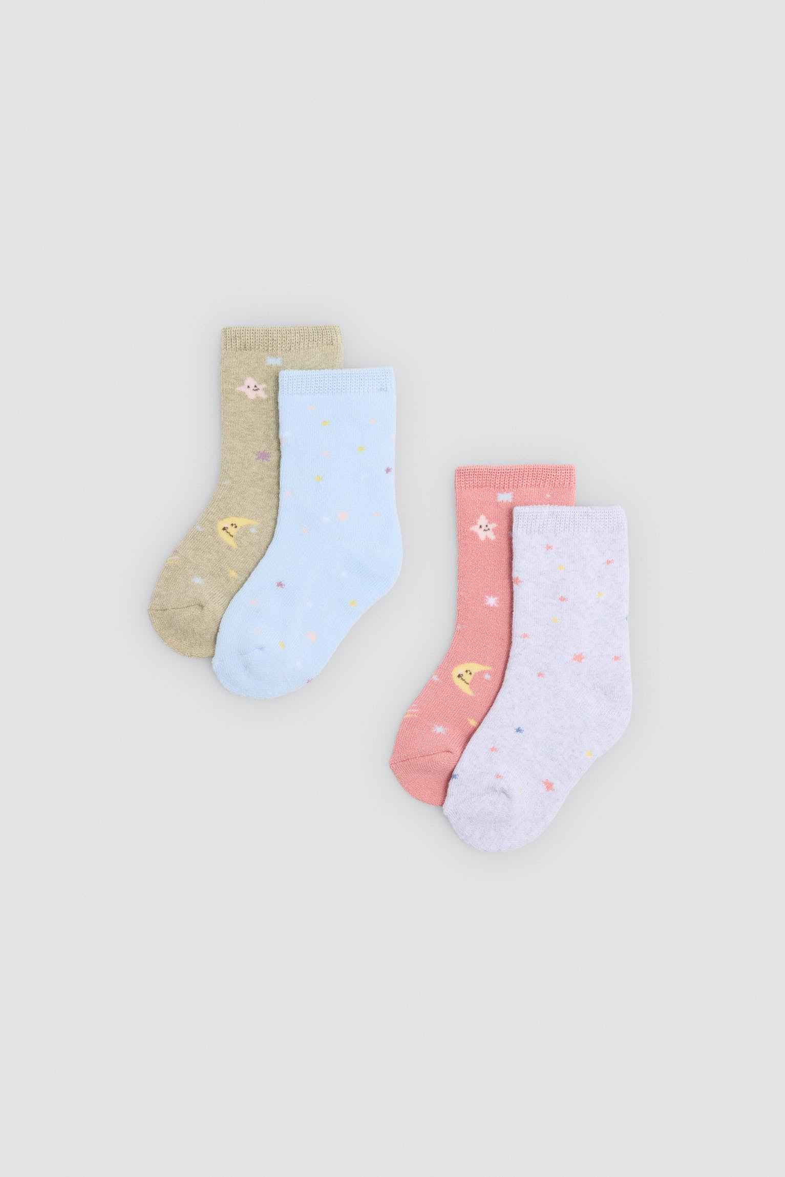 Pack 4 calcetines bebé térmicos estampado lunas y estrellas