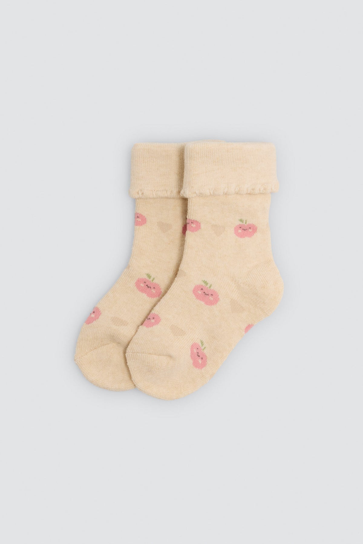 Pack 4 calcetines bebé térmicos puño doblado algodón estampado frutas y corazones