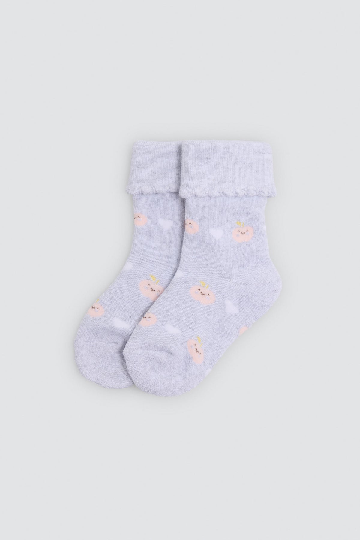 Pack 4 calcetines bebé térmicos puño doblado algodón estampado frutas y corazones
