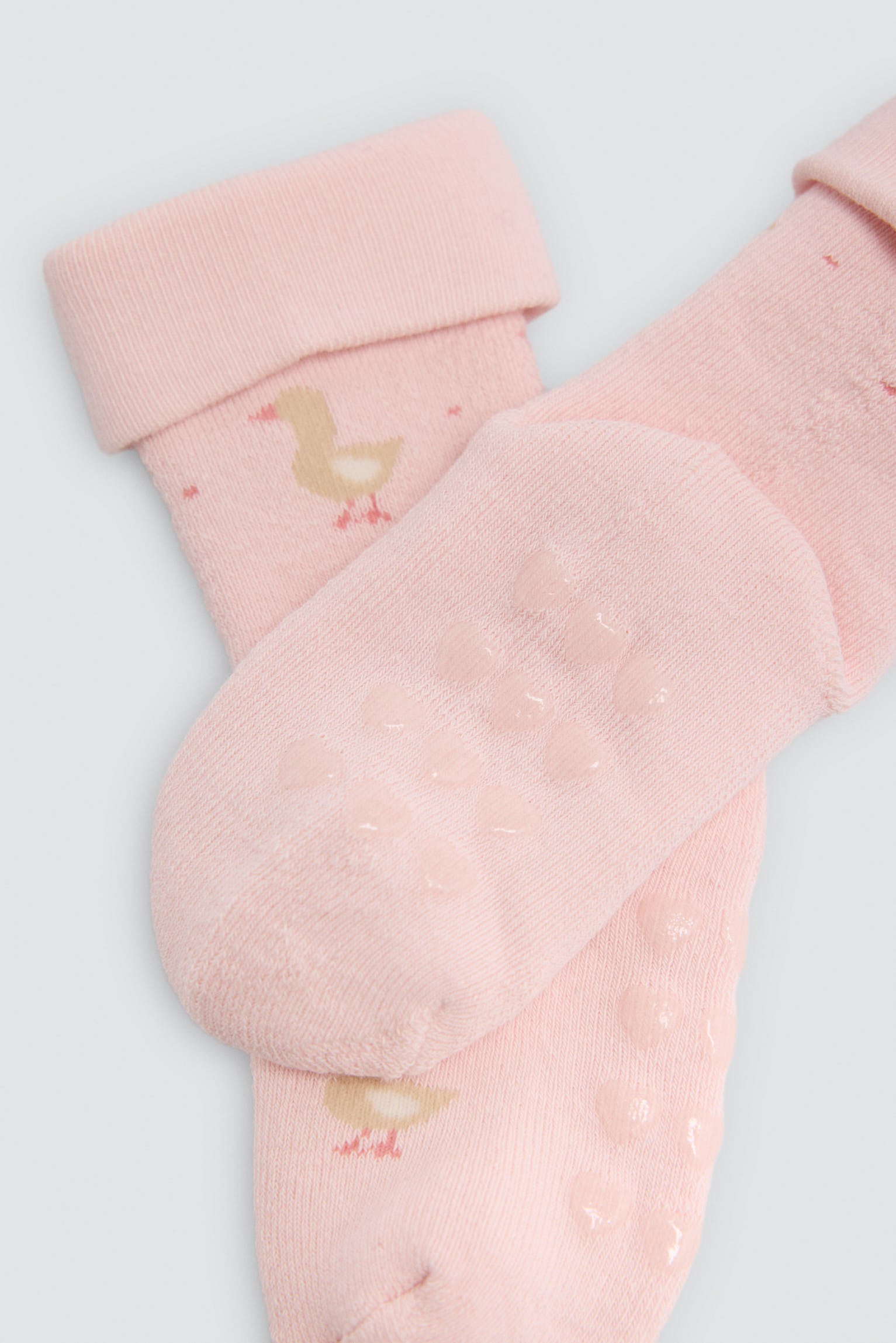 Pack 4 calcetines bebé térmicos antideslizantes doble puño estampado vacas y patos