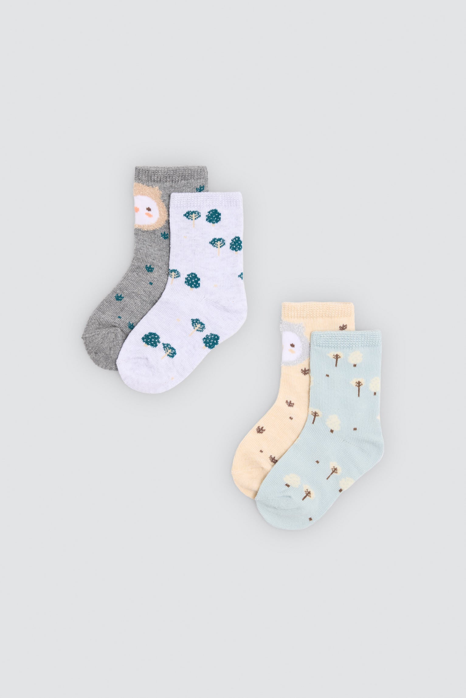 Pack 4 calcetines bebé estampado búhos y árboles