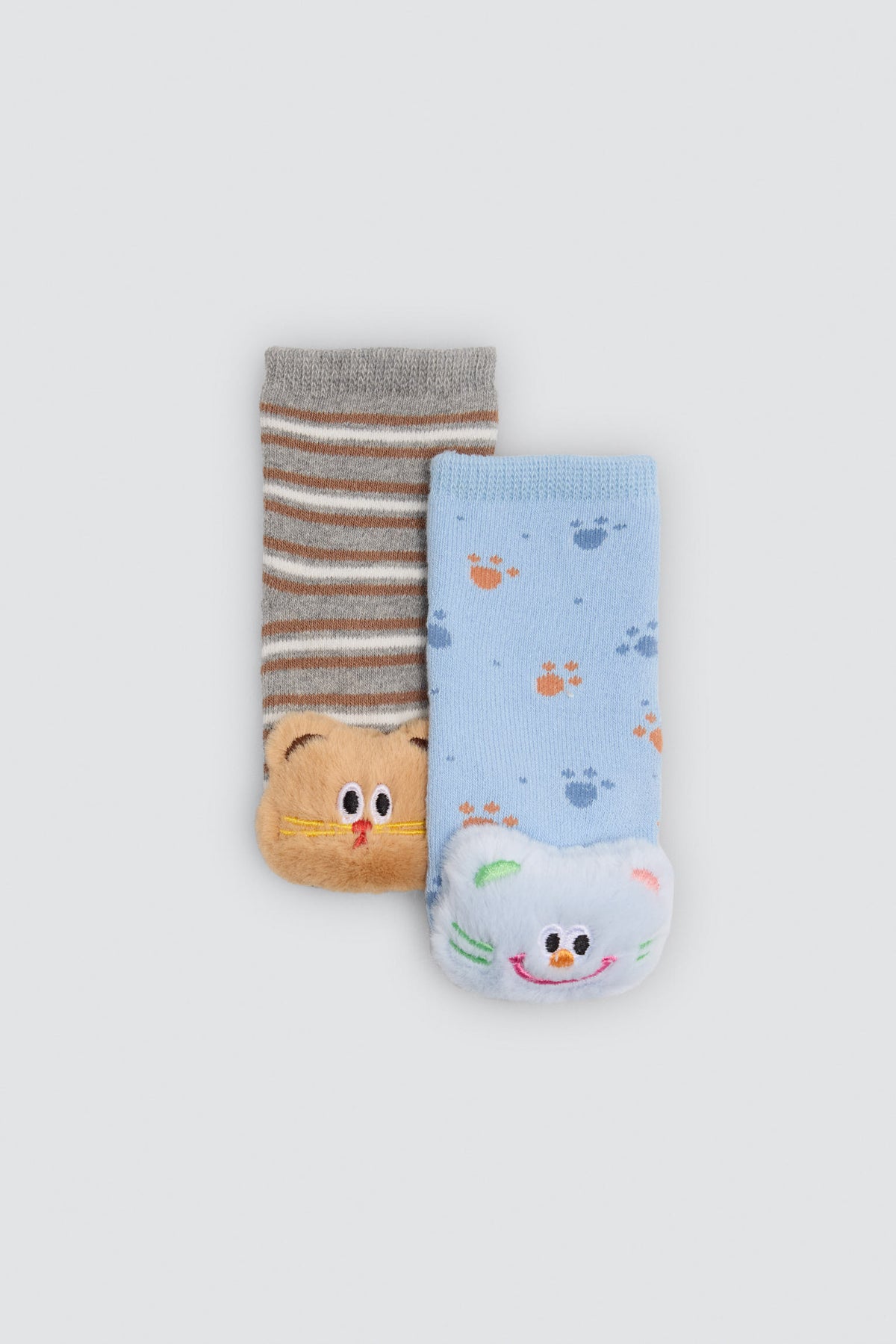 Pack 2 calcetines bebé algodón térmicos antideslizantes sensoriales gatitos