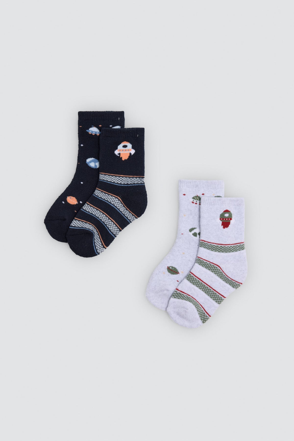 Pack 4 calcetines bebé térmicos algodón estampado espacio y cohetes