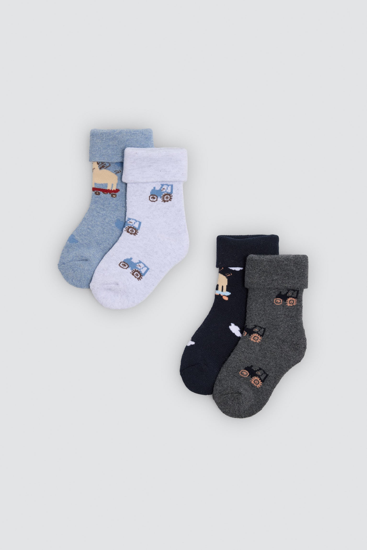 Pack 4 calcetines bebé térmicos estampado tractores y cerdos