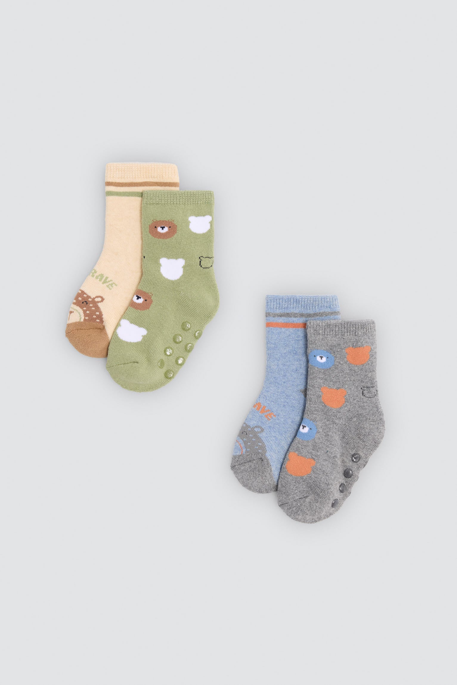 Pack 4 calcetines bebé térmicos antideslizantes estampado divertido osos
