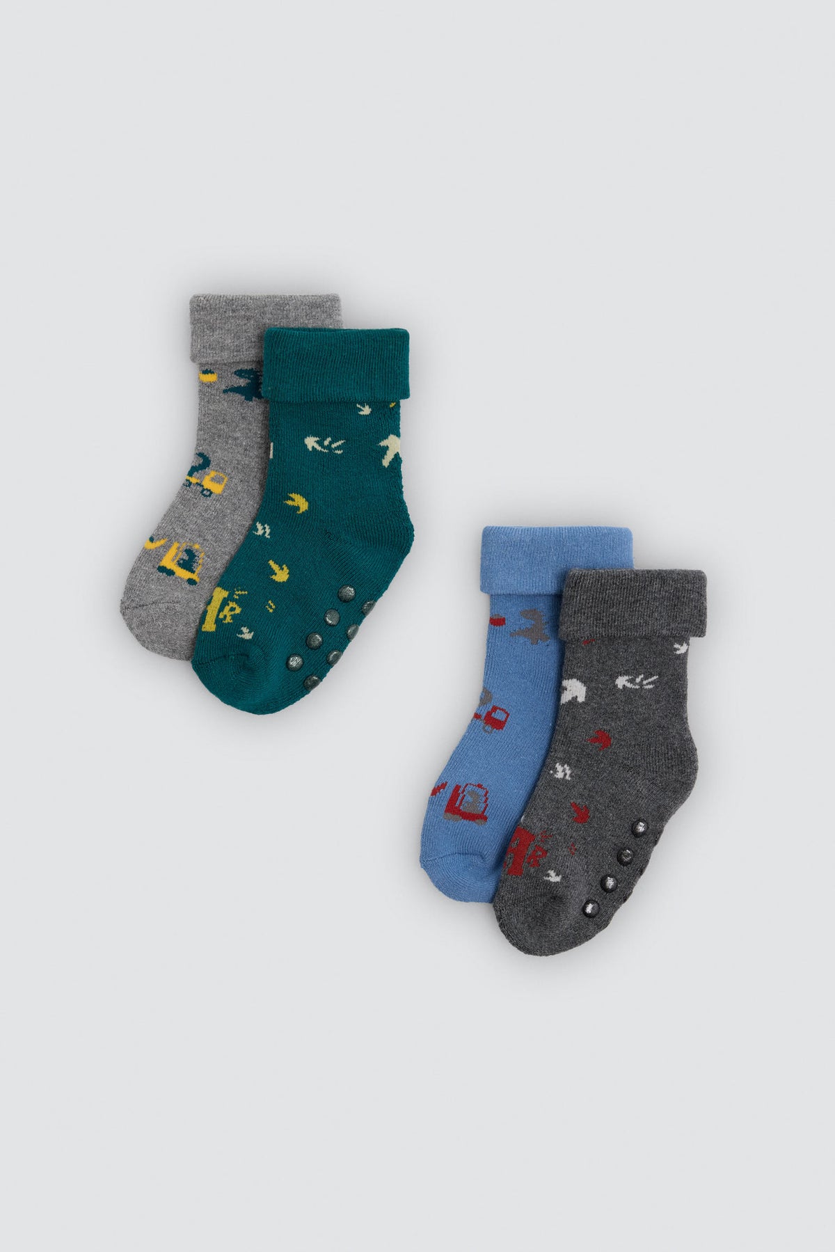 Pack 4 calcetines bebé térmicos antideslizantes algodón estampado tractores y  flechas