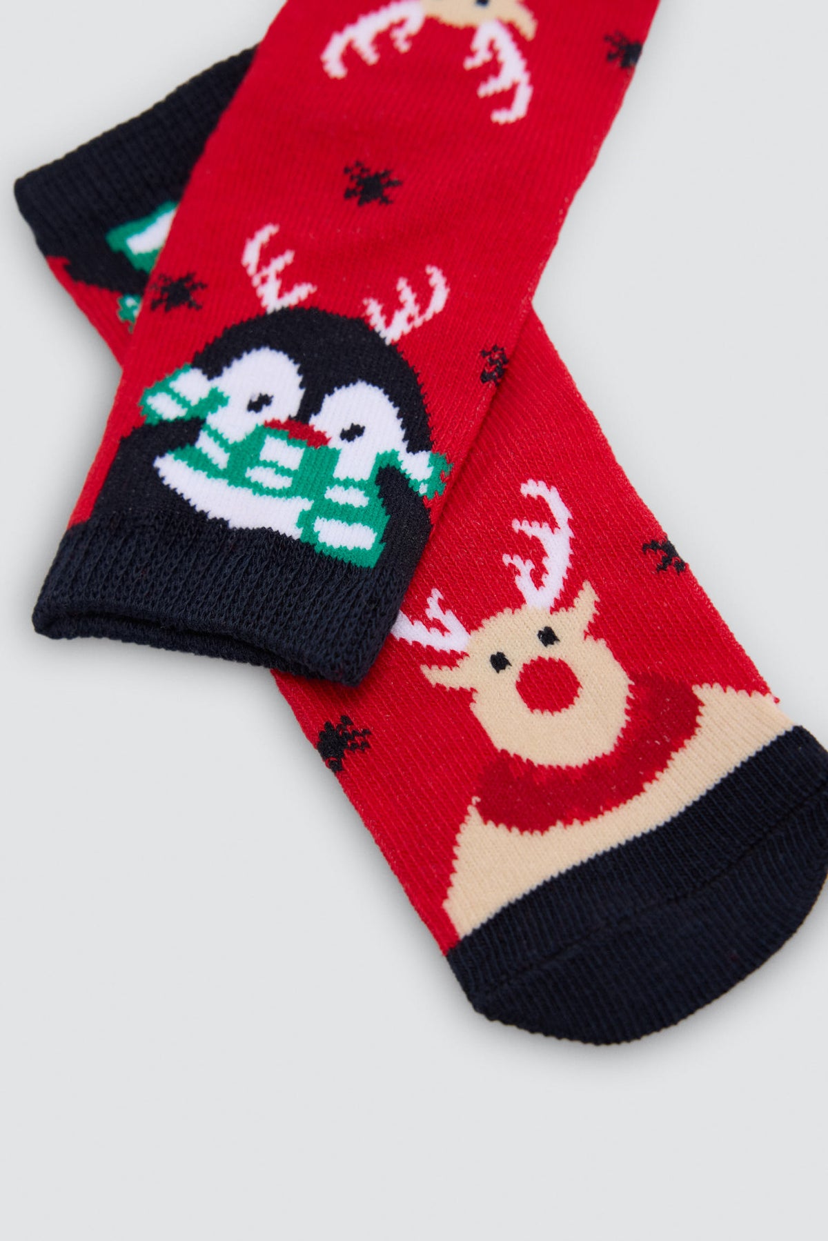 Pack 2 calcetines bebé algodón navidad estampado renos y papa noel