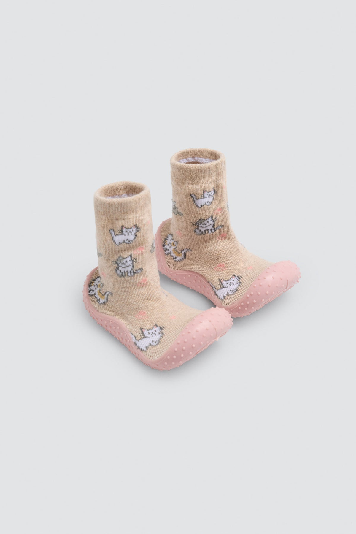 Zapatillas calcetín bebé niña algodón estampado gatitos