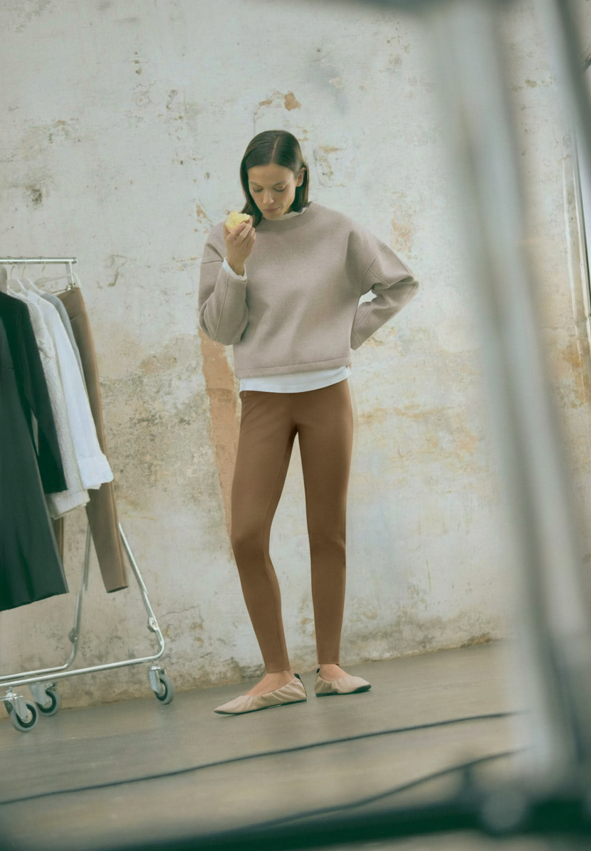 Leggings efecto metalizado & jersey marrón