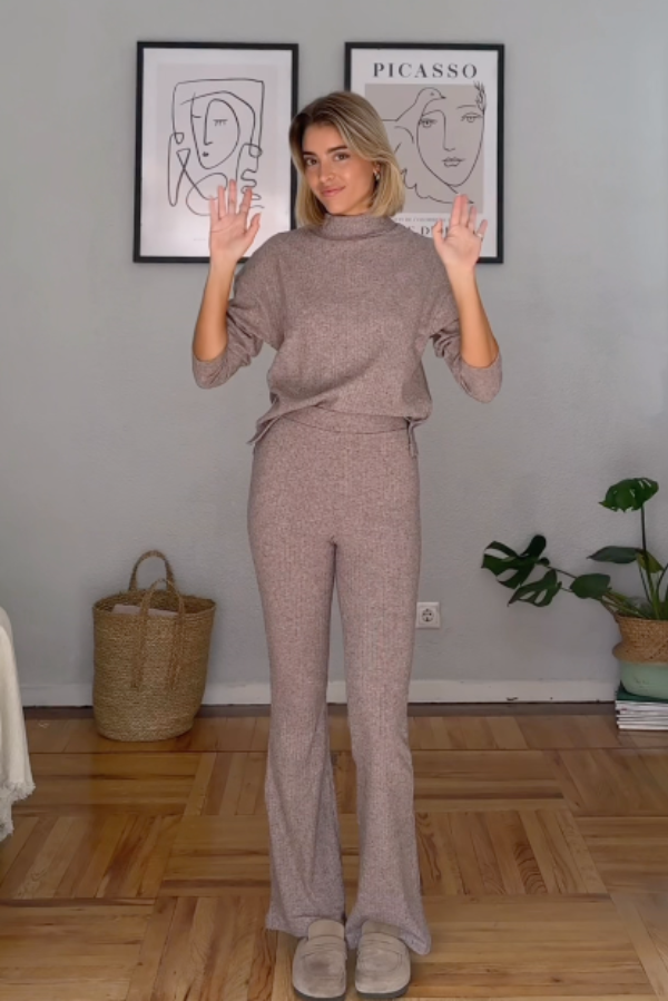 Look de punto canalé marrón @teresamora6