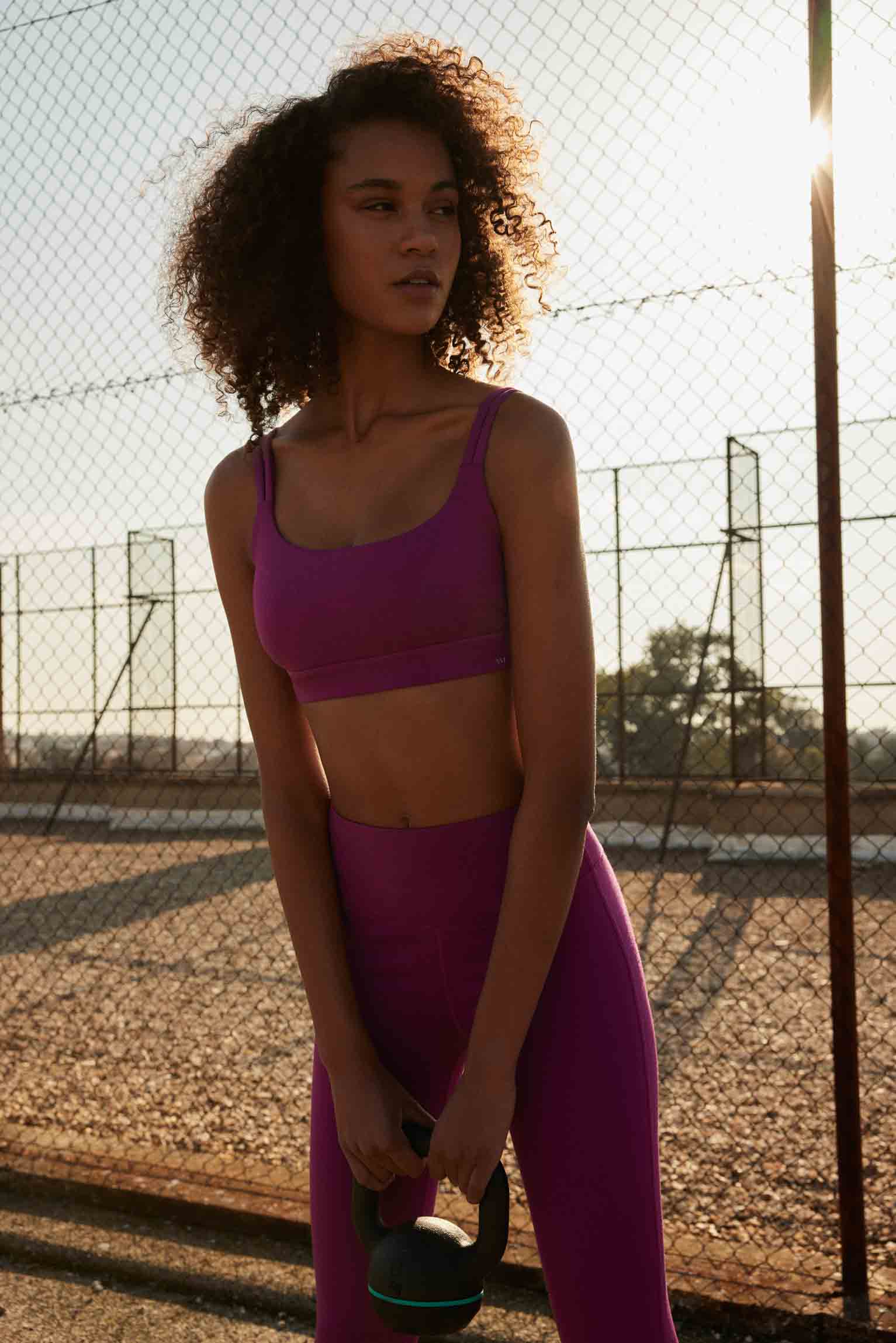 Fuchsia double strap sports bra