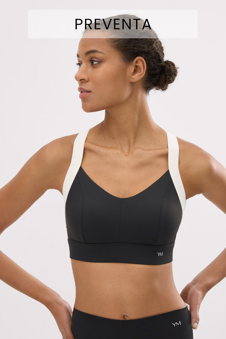 PREVENTA Sujetador deportivo contorno ajustable blanco y negro