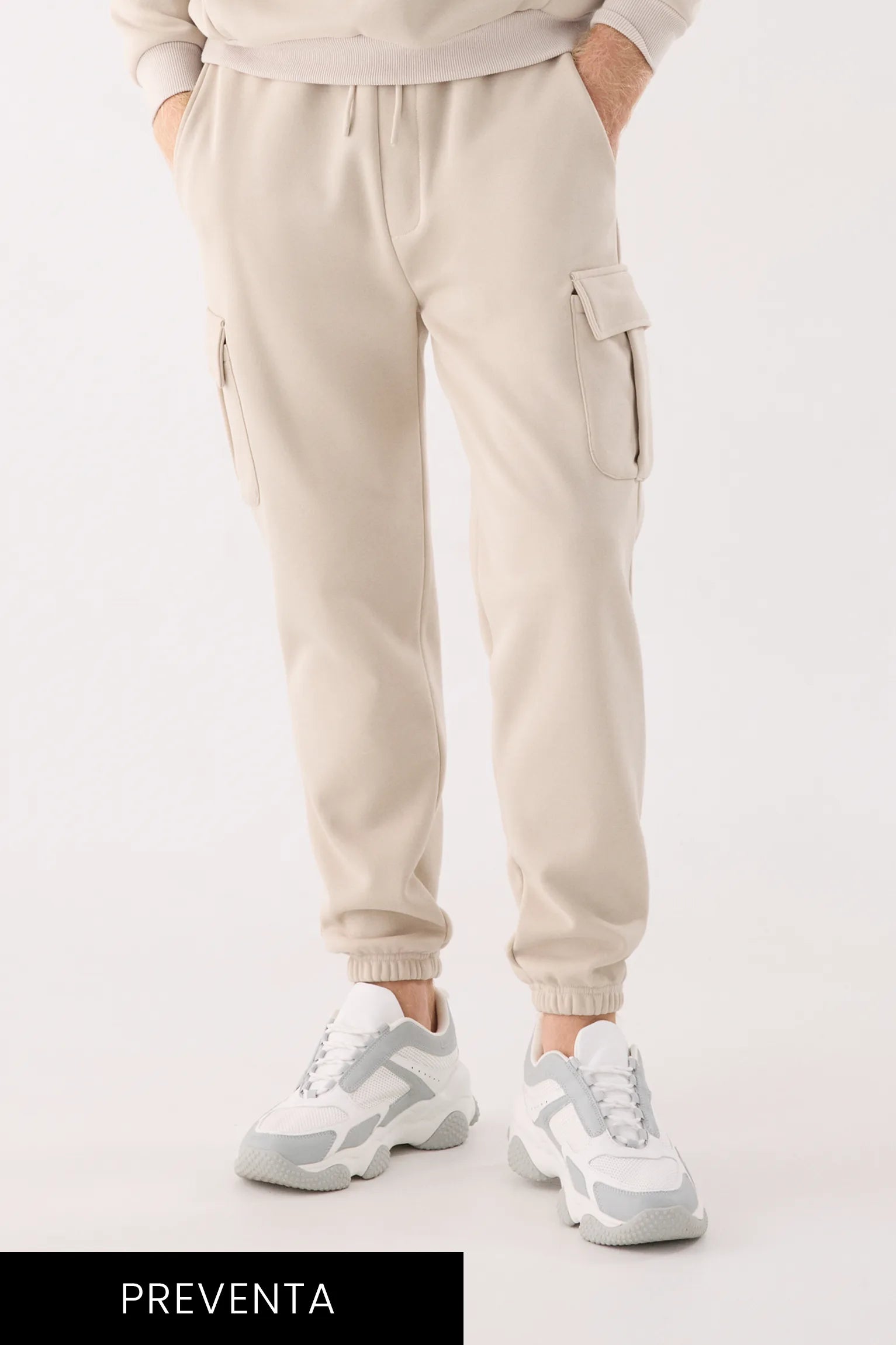 PREVENTA Pantalón deportivo hombre cargo afelpado con cintura ajustable beige