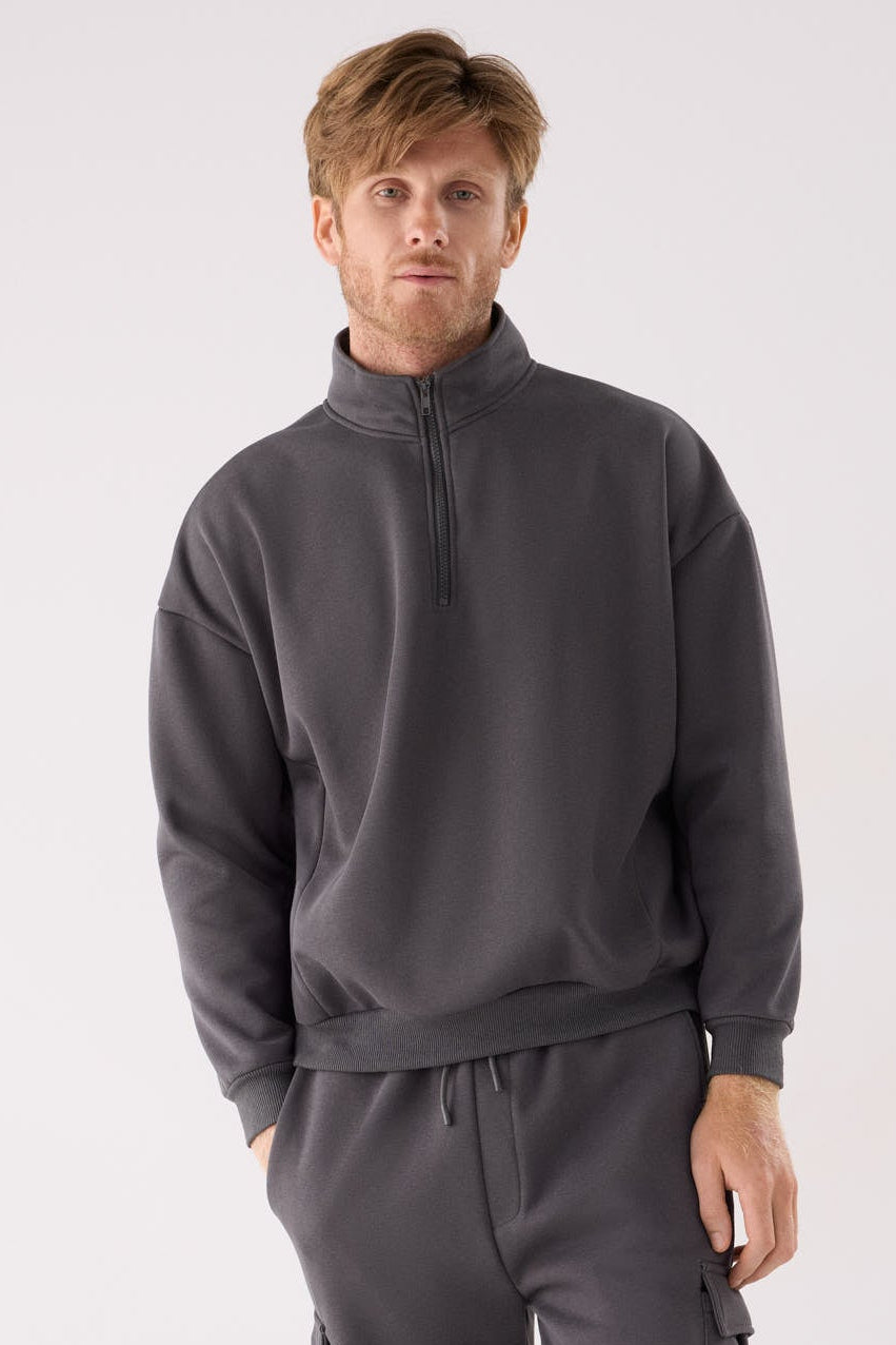 Sudadera deportiva hombre afelpada semi cremallera gris marengo