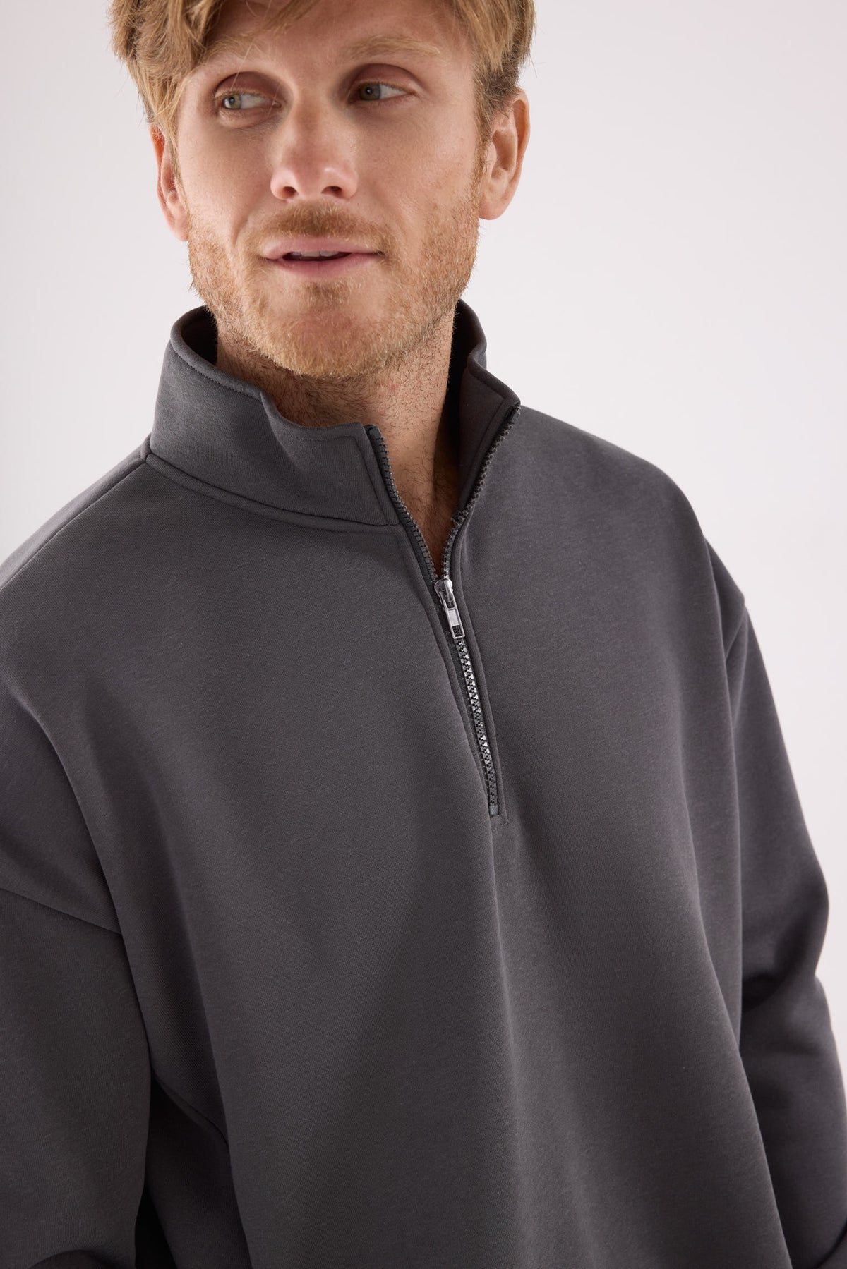 Sudadera deportiva hombre afelpada semi cremallera gris marengo