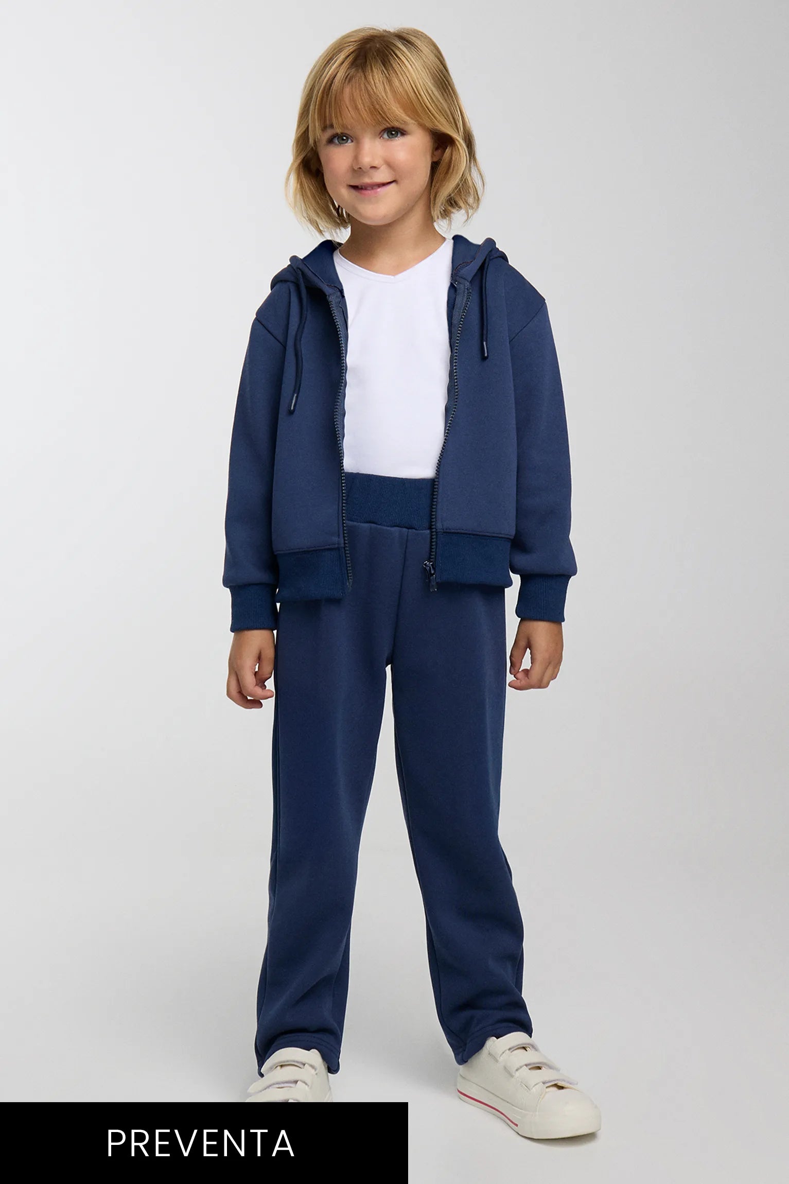 PREVENTA Chándal deportivo de niña afelpado chaqueta y pantalón recto marino