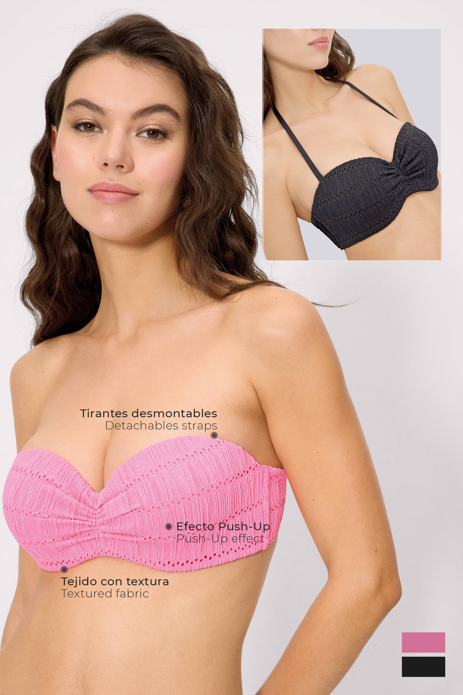 Top bikini push-up textura negro copa C