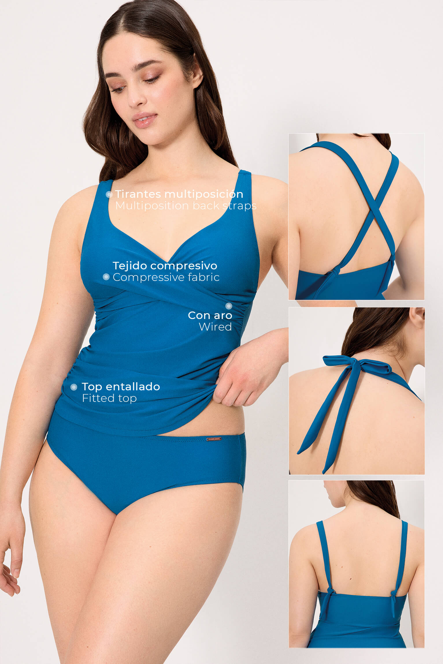 Conjunto tankini top con aro y braga midi azul copa C - Ysabel Mora