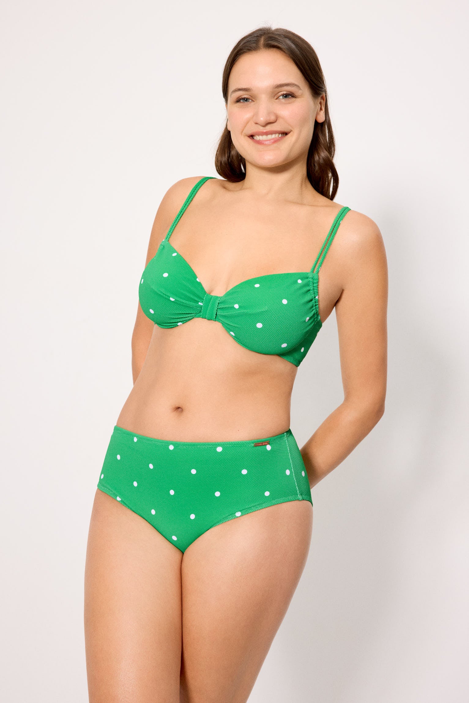Braga bikini moldeadora alta piqué lunares verde - Ysabel Mora