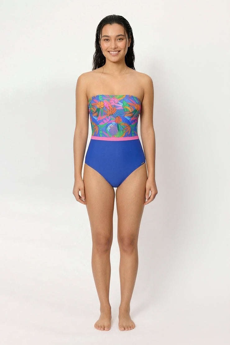 Bañador reductor bandeau estampado tropical copa B