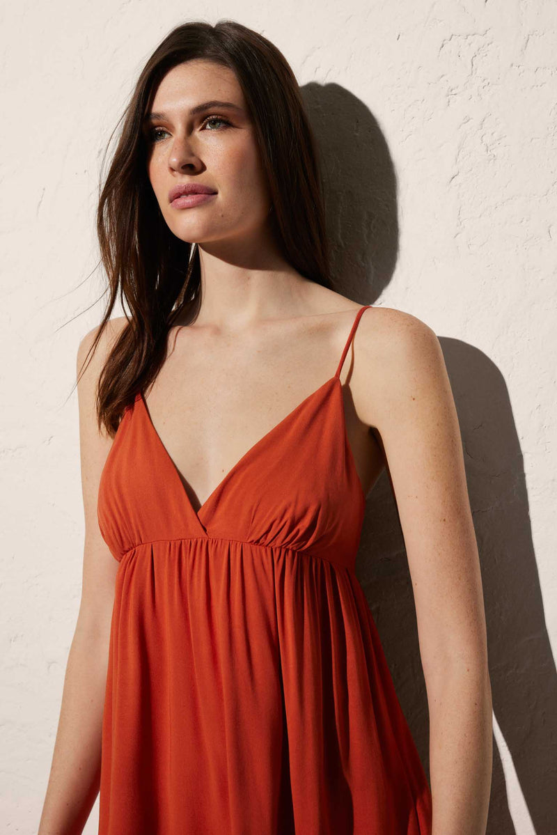 Orange V-neck short beach dress with adjustable straps