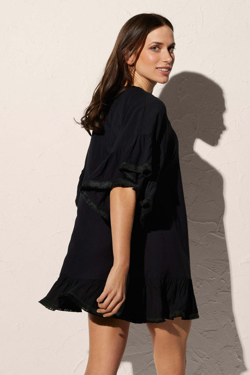 Short half-sleeve beach dress in plain black