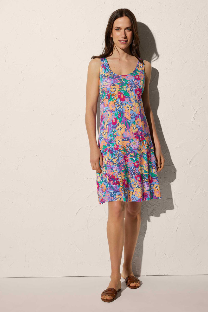 Floral print strapless knee-length beach dress