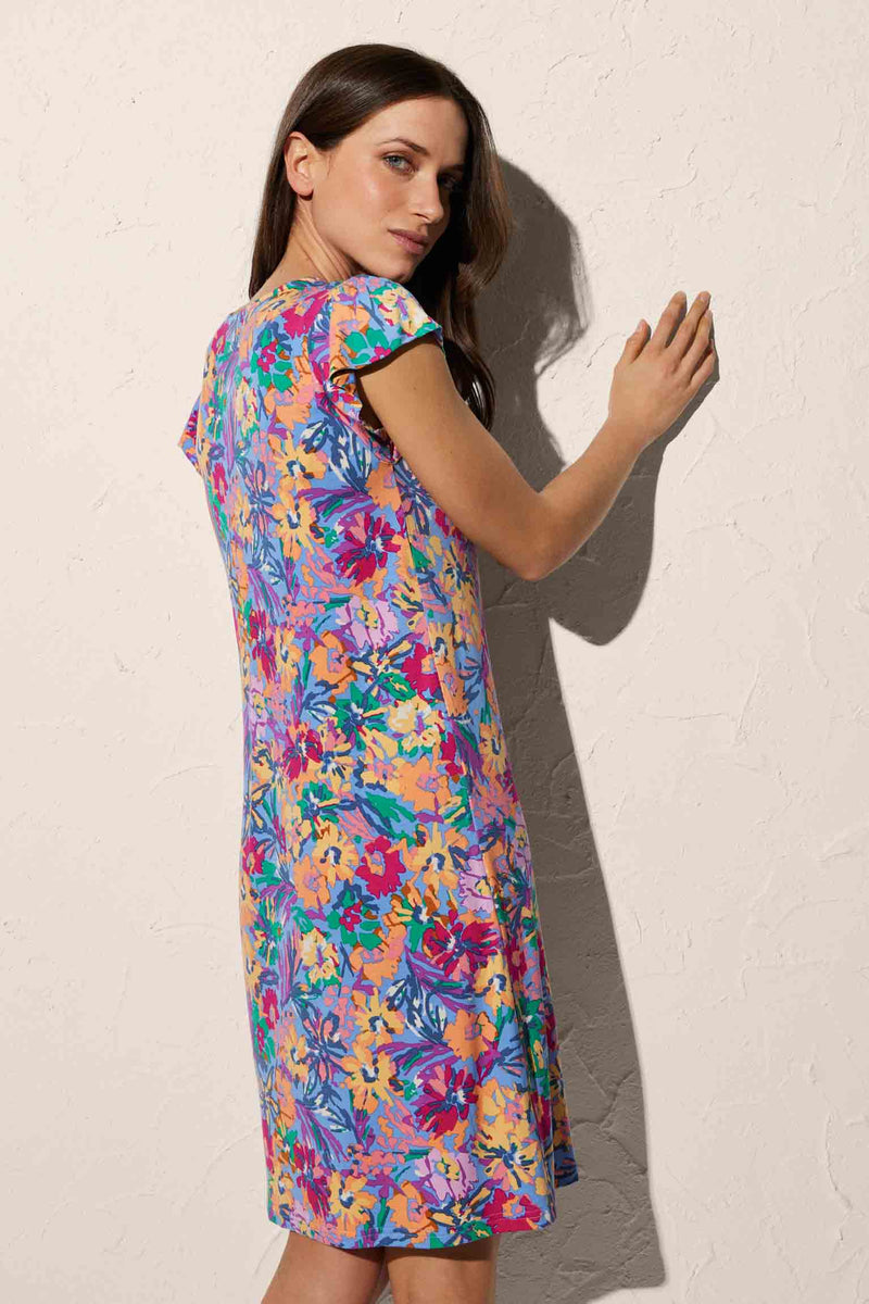 Floral Print Short Sleeve Knee Length Beach Dress