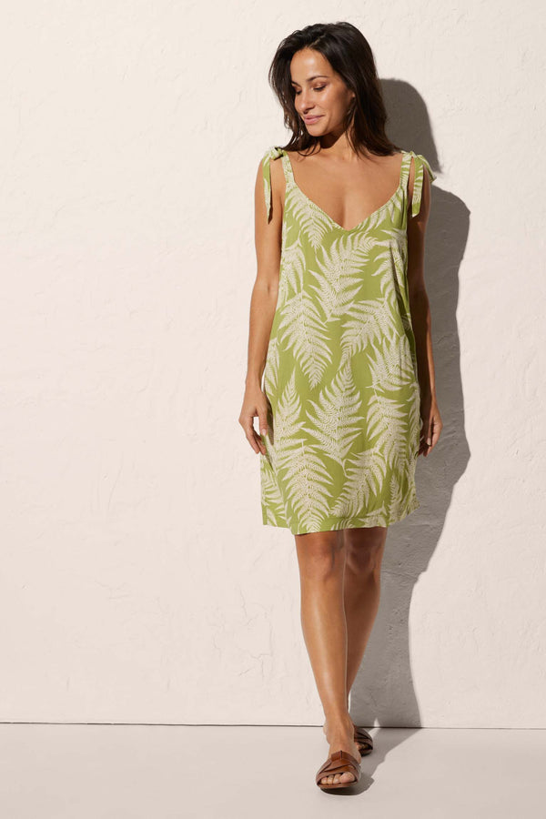 Short tropical print beach dress with knotted straps