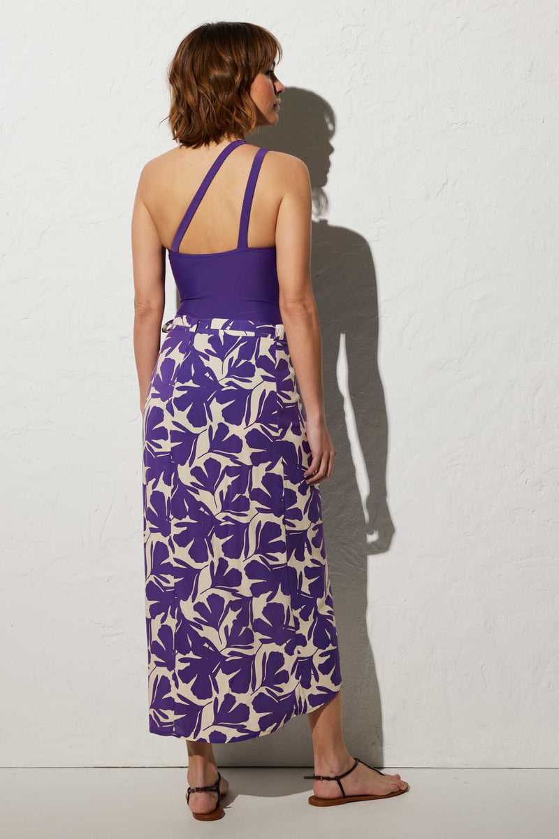 Long beach sarong skirt with floral print