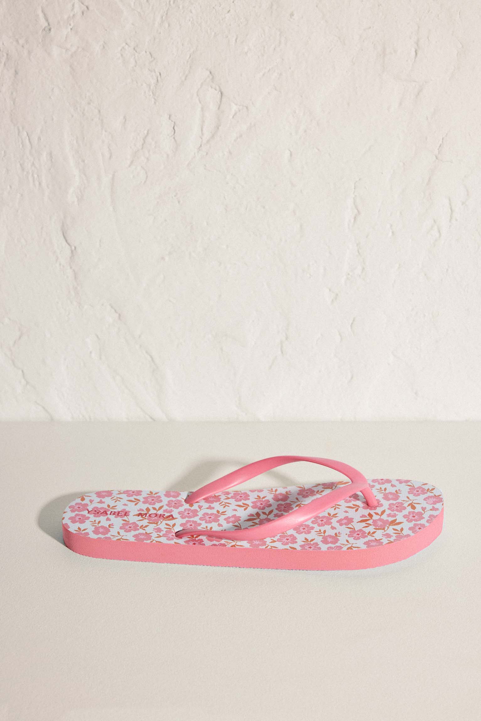 Pink Floral Print Flat Beach Flip Flops