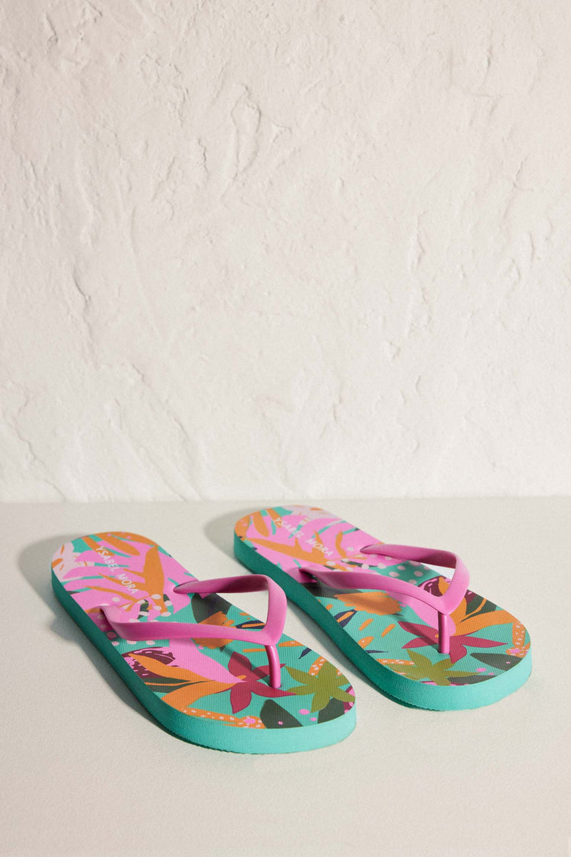 Women's Tropical Print Flat Beach Flip Flops