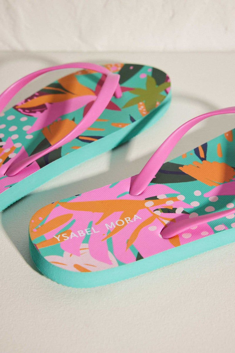 Women's Tropical Print Flat Beach Flip Flops