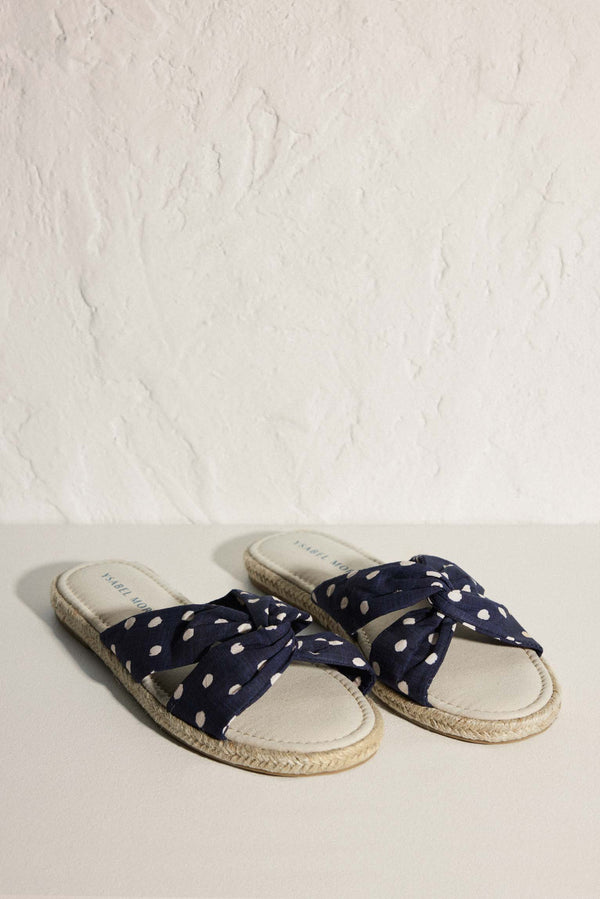 Polka dot print flat sandals with navy comfort insole