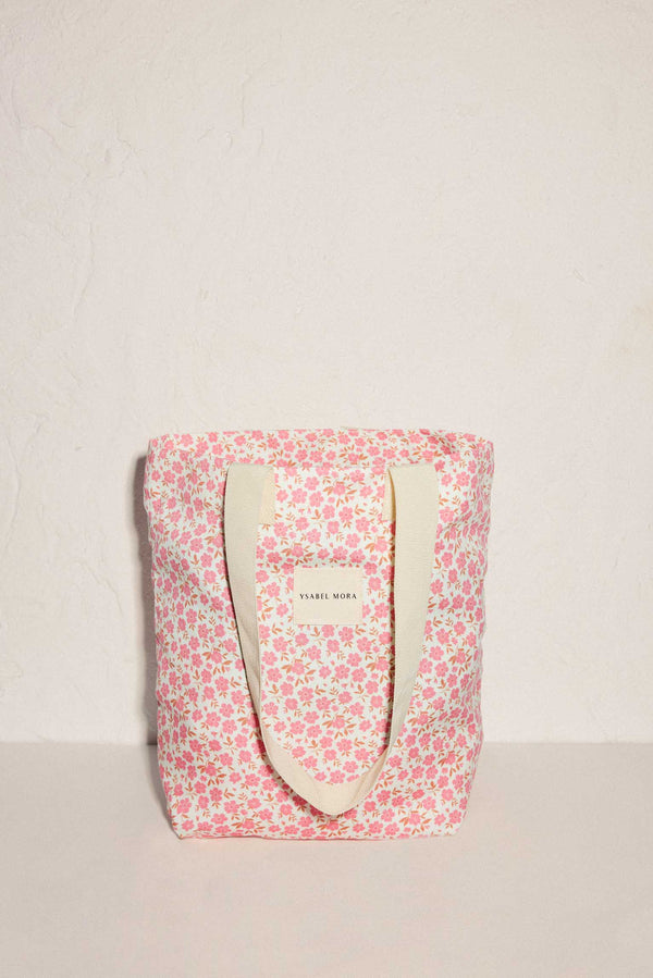 Floral print beach bag with pink interior pocket