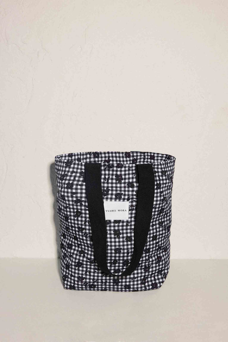 Vichy checkered and floral beach bag with interior pocket