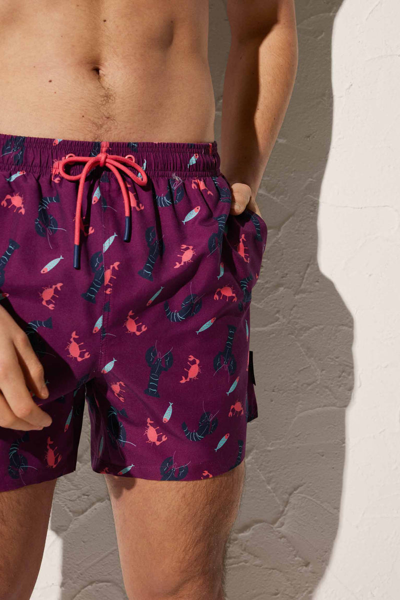 Half swimsuit with lobster and crab print