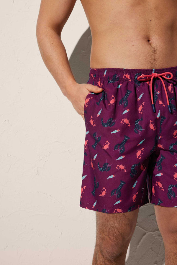 Long swimsuit with lobster and crab print