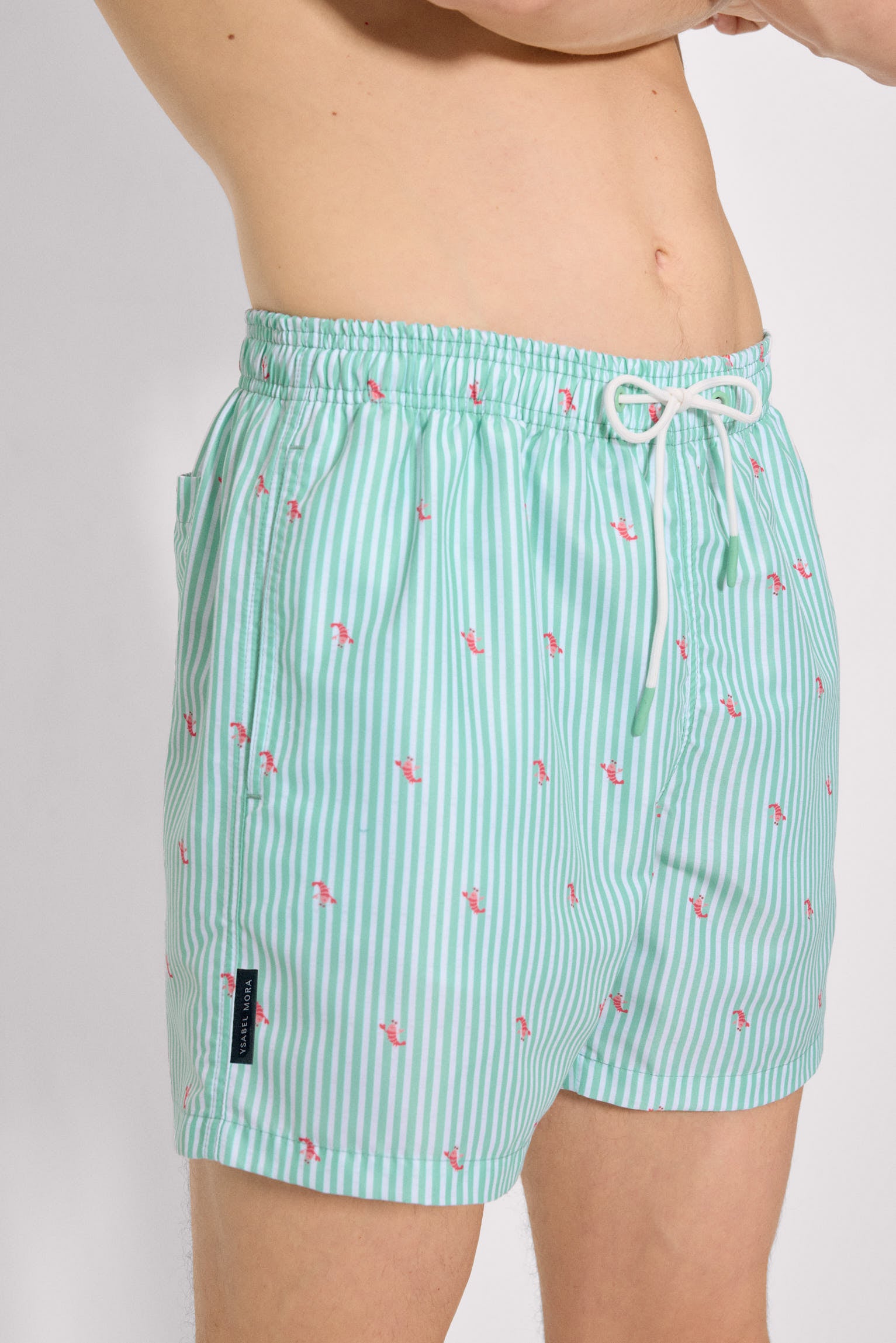 Bañador medio estampado rayas y mini langostas verde