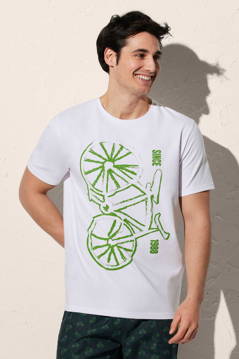 Camiseta hombre estampado bicicleta blanca