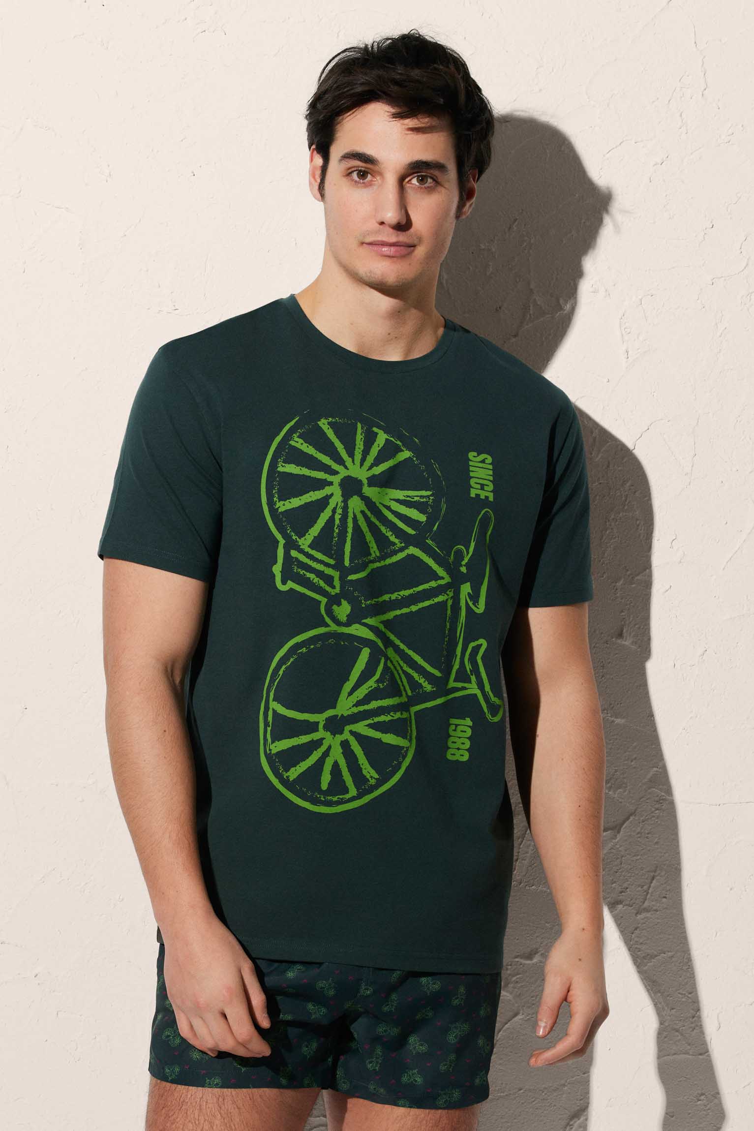 Green bicycle print men's t-shirt